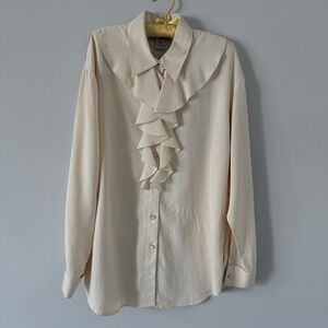 George Georgiou Vintage Ivory Buttery Soft Silk Button Down Blouse Sz 12